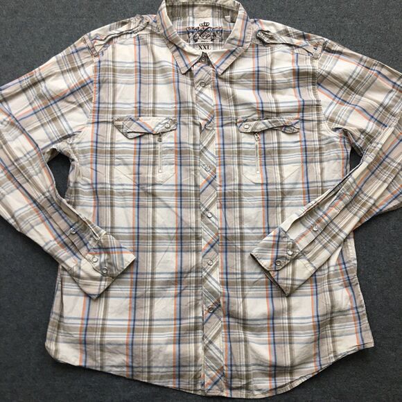 GUESS Other - GUESS Western Shirt Men 2XL Beige Plaid Pearl Snap Coastal Cowboy Rodeo Country